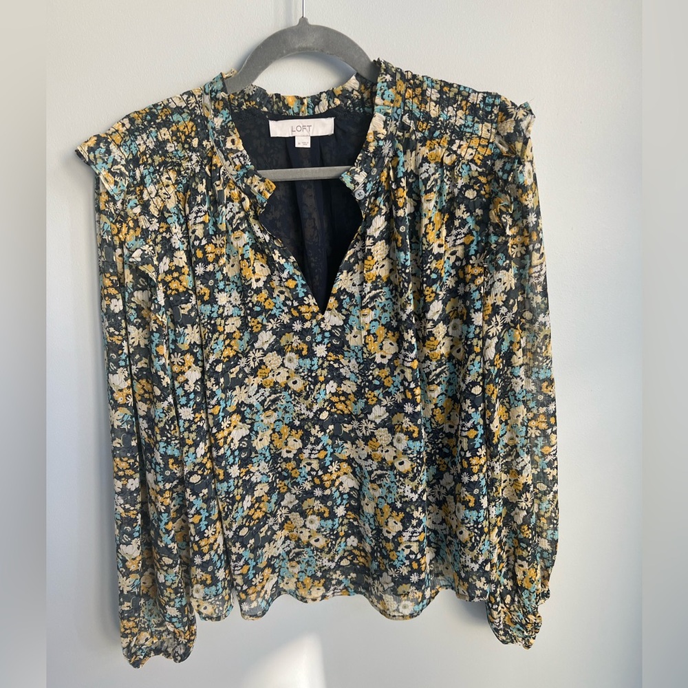 Loft Printed Peasant Top